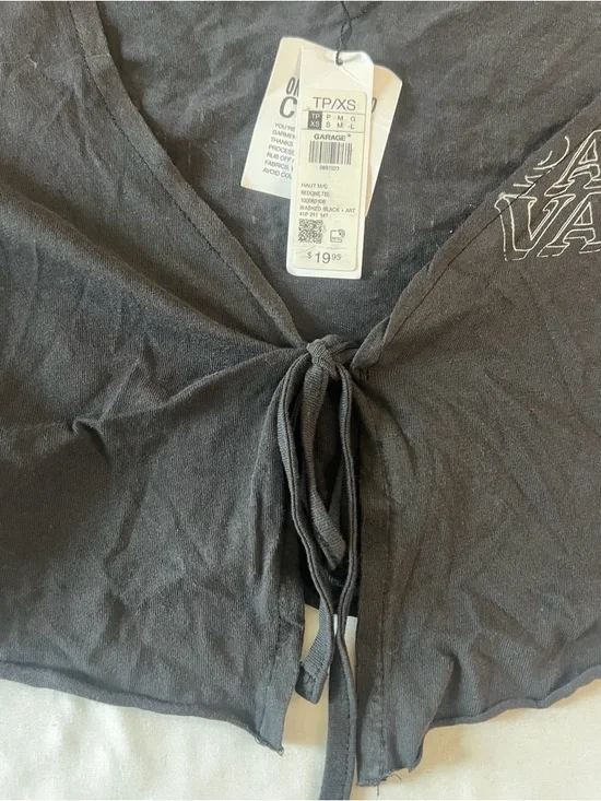 Garage Palm Valley Los Angeles Tie Front Crop Tee Black Women’s XS NWT - Picture 3 of 8